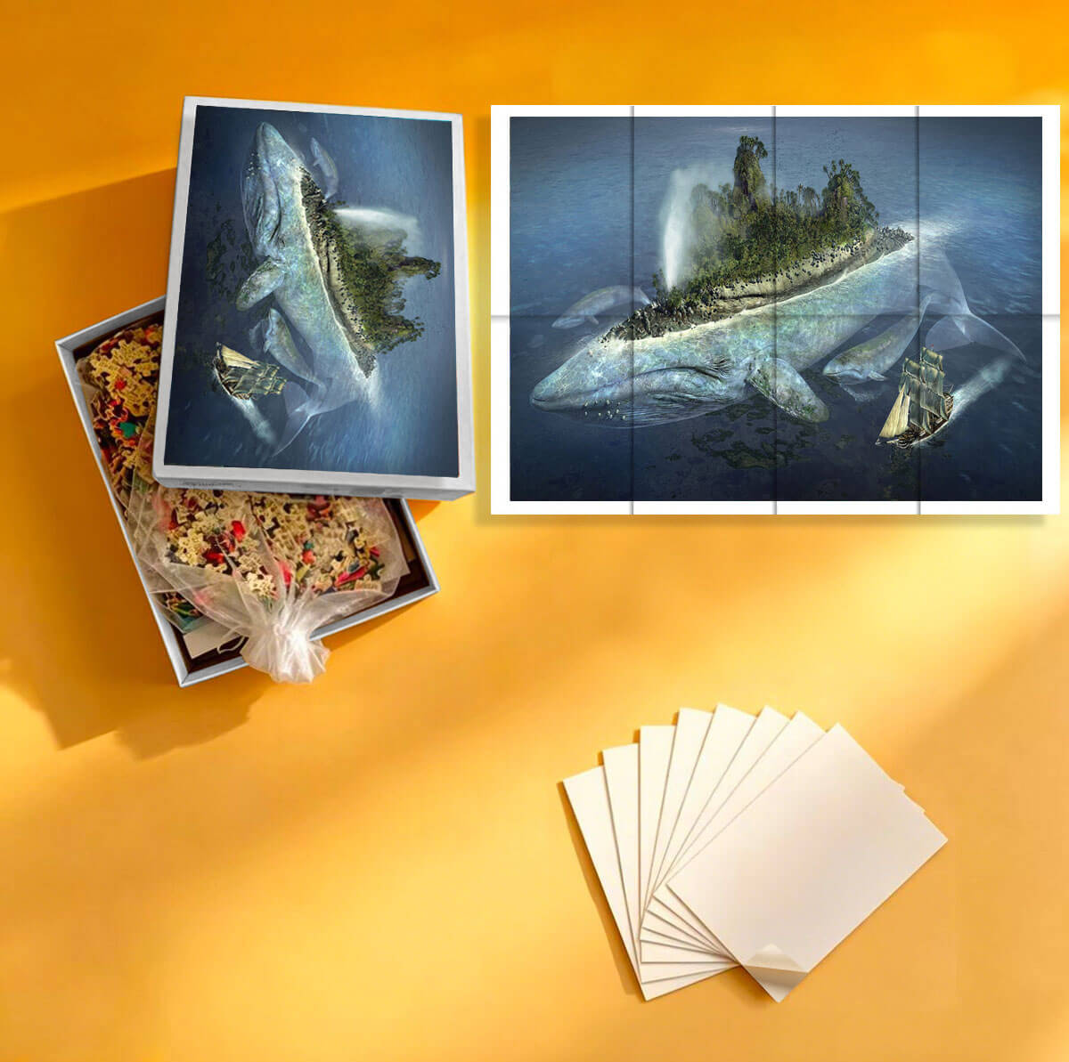 1000-Piece Premium Wooden Jigsaw Puzzle for Adults – Island of Giant Whales | Artisan Crafted, Whimsical Shapes & Unique Designs, Best Relaxation Gift