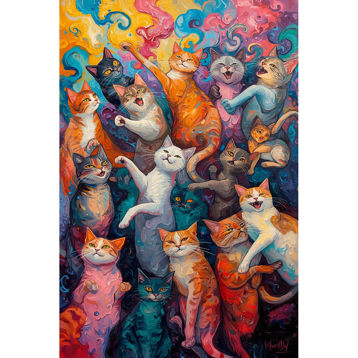 1000-Piece Premium Wooden Jigsaw Puzzle for Adults –  Joyful Colorful Cats | Artisan Crafted, Whimsical Shapes & Unique Designs, Best Relaxation Gift