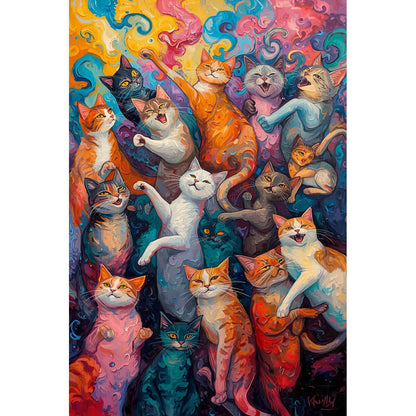 1000-Piece Premium Wooden Jigsaw Puzzle for Adults –  Joyful Colorful Cats | Artisan Crafted, Whimsical Shapes & Unique Designs, Best Relaxation Gift