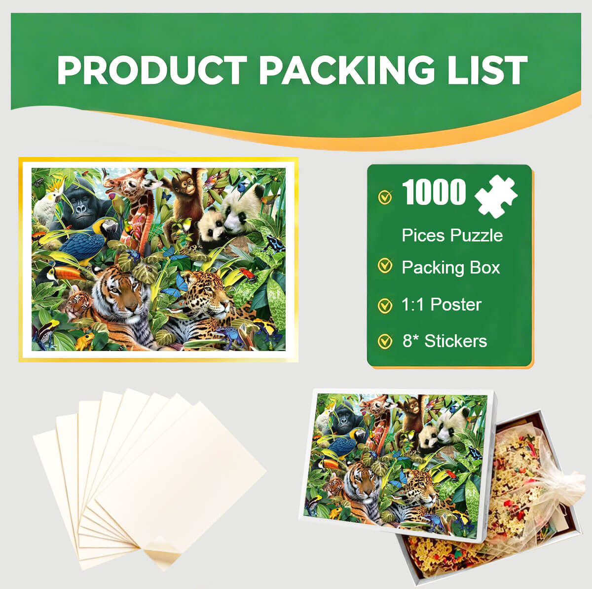 1000-Piece Premium Wooden Jigsaw Puzzle for Adults – ‌Jungle Animals Gathering | Artisan Crafted, Whimsical Shapes & Unique Designs, Best Relaxation Gift