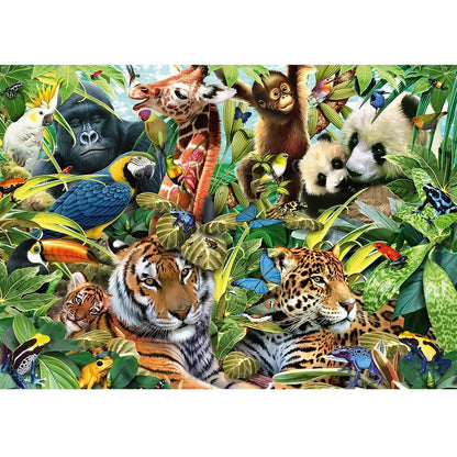 1000-Piece Premium Wooden Jigsaw Puzzle for Adults – ‌Jungle Animals Gathering | Artisan Crafted, Whimsical Shapes & Unique Designs, Best Relaxation Gift
