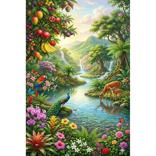 1000-Piece Premium Wooden Jigsaw Puzzle for Adults – Jungle Fruit Stream Wildlife | Artisan Crafted, Whimsical Shapes & Unique Designs, Best Relaxation Gift