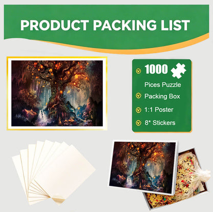1000-Piece Premium Wooden Jigsaw Puzzle for Adults – Lantern Forest | Artisan Crafted, Whimsical Shapes & Unique Designs, Best Relaxation Gift