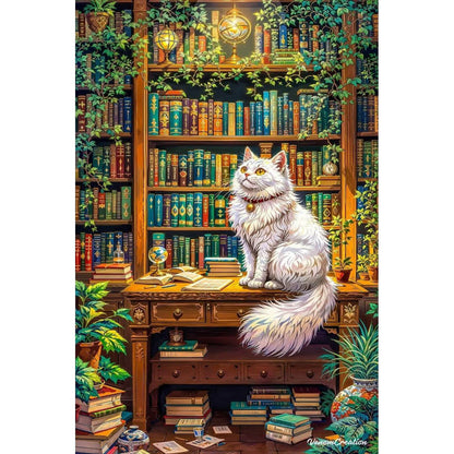 1000-Piece Premium Wooden Jigsaw Puzzle for Adults – Library Cat | Artisan Crafted, Whimsical Shapes & Unique Designs, Best Relaxation Gift