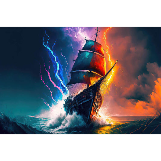 1000-Piece Premium Wooden Jigsaw Puzzle for Adults – Lightning Storm Ship | Artisan Crafted, Whimsical Shapes & Unique Designs, Best Relaxation Gift