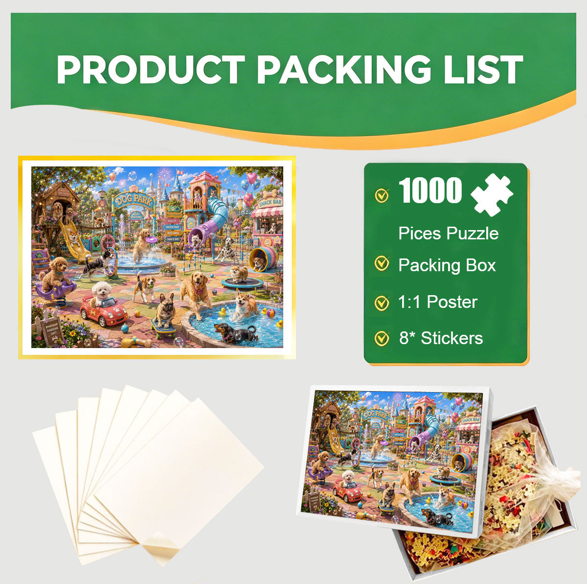 1000-Piece Premium Wooden Jigsaw Puzzle for Adults – Lively Dog Park | Artisan Crafted, Whimsical Shapes & Unique Designs, Best Relaxation Gift