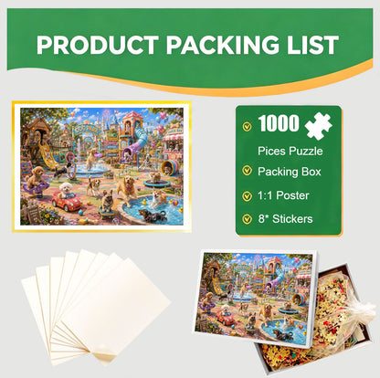1000-Piece Premium Wooden Jigsaw Puzzle for Adults – Lively Dog Park | Artisan Crafted, Whimsical Shapes & Unique Designs, Best Relaxation Gift