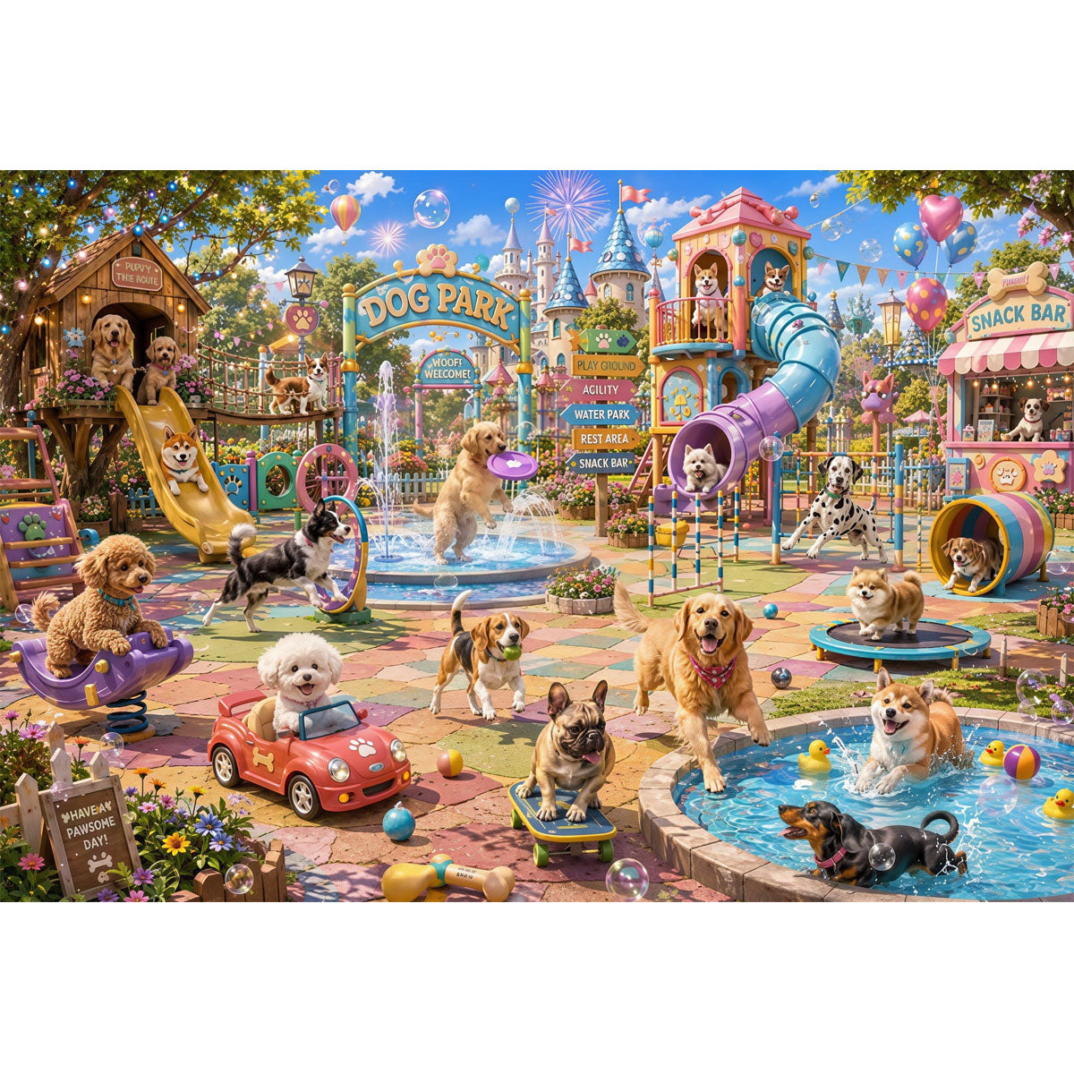 1000-Piece Premium Wooden Jigsaw Puzzle for Adults – Lively Dog Park | Artisan Crafted, Whimsical Shapes & Unique Designs, Best Relaxation Gift