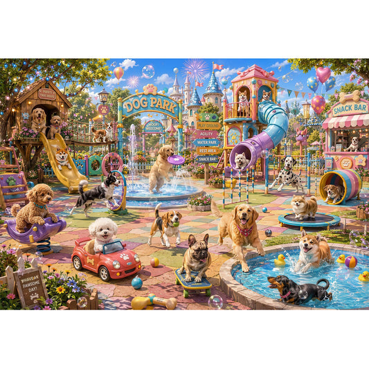 1000-Piece Premium Wooden Jigsaw Puzzle for Adults – Lively Dog Park | Artisan Crafted, Whimsical Shapes & Unique Designs, Best Relaxation Gift