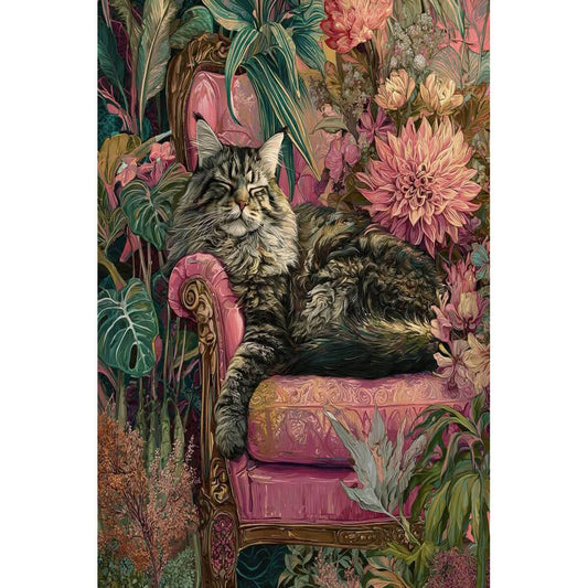 1000-Piece Premium Wooden Jigsaw Puzzle for Adults – Long Haired Cat in Floral Chair | Artisan Crafted, Whimsical Shapes & Unique Designs, Best Relaxation Gift