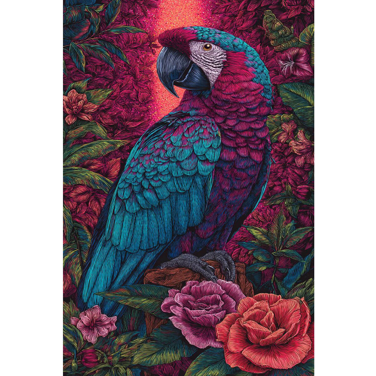 Wooden Jigsaw Puzzle 1000 Piece - Magenta & Teal Parrot