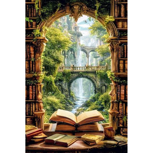 1000-Piece Premium Wooden Jigsaw Puzzle for Adults – Magic Book Forest View | Artisan Crafted, Whimsical Shapes & Unique Designs, Best Relaxation Gift