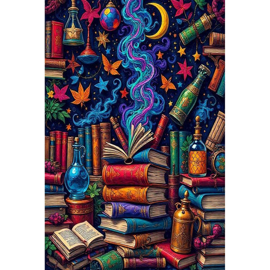 1000-Piece Premium Wooden Jigsaw Puzzle for Adults – Magic Books and Potions | Artisan Crafted, Whimsical Shapes & Unique Designs, Best Relaxation Gift