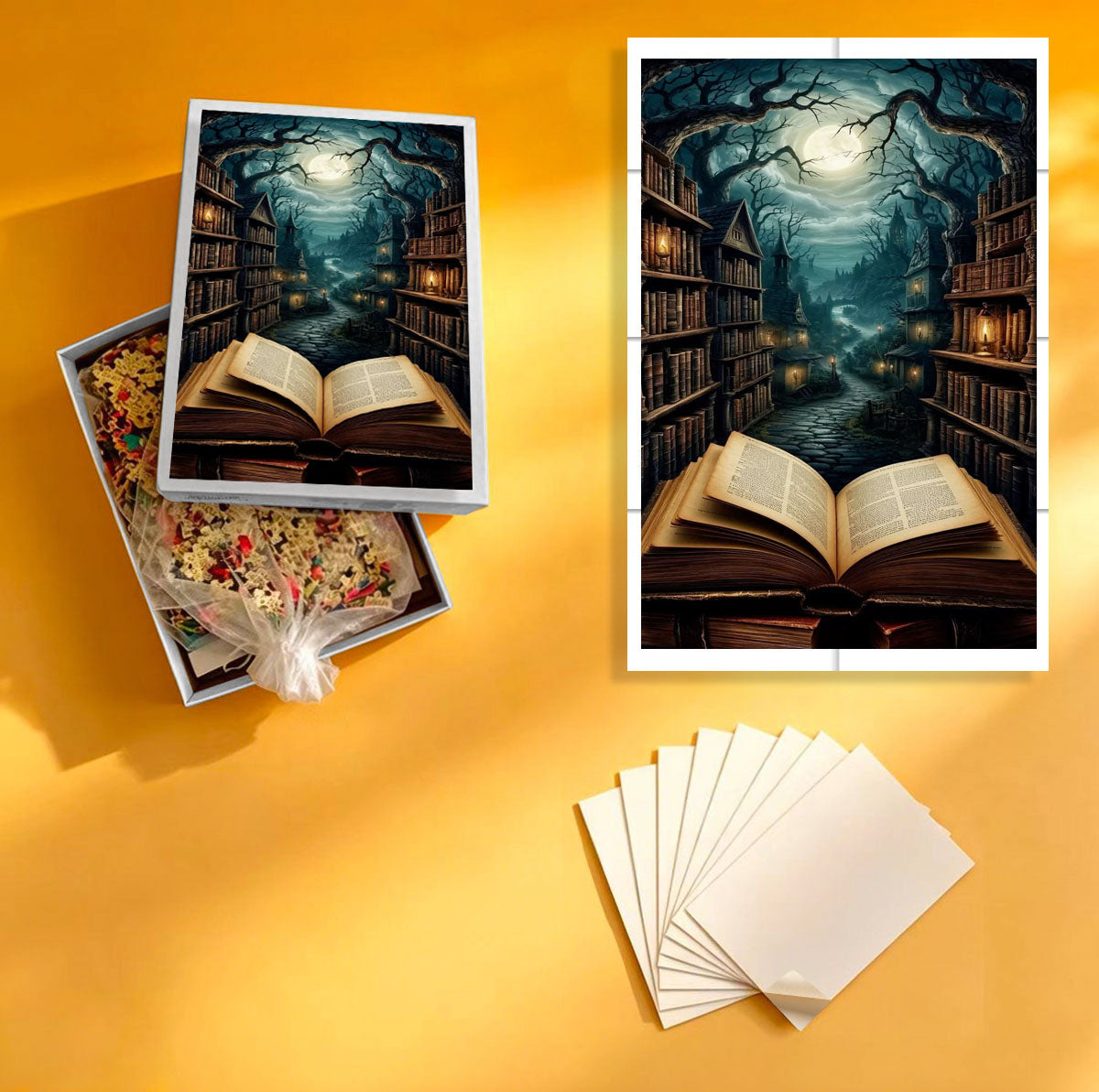 1000-Piece Premium Wooden Jigsaw Puzzle for Adults – Magic Library | Artisan Crafted, Whimsical Shapes & Unique Designs, Best Relaxation Gift