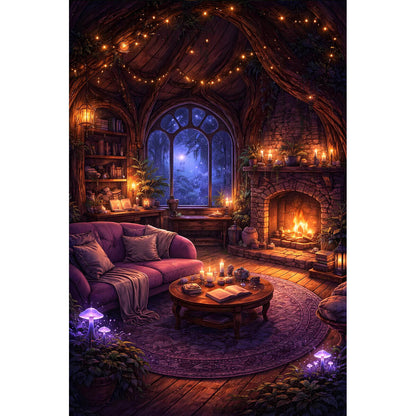 1000-Piece Premium Wooden Jigsaw Puzzle for Adults – Magical Fireplace Room | Artisan Crafted, Whimsical Shapes & Unique Designs, Best Relaxation Gift