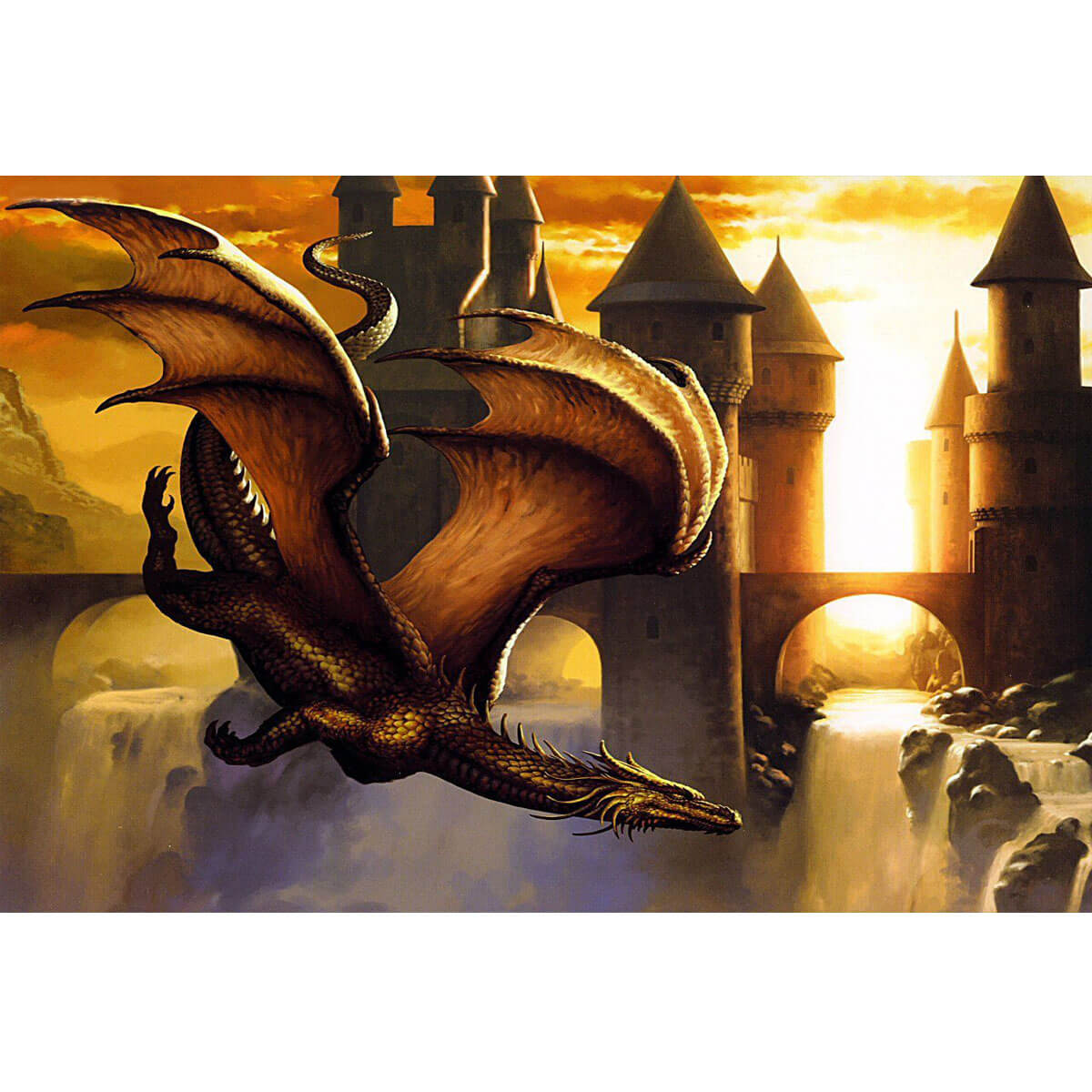 Wooden Jigsaw Puzzle 1000 Piece - Majestic Dragon Soaring Over Fantasy Realms