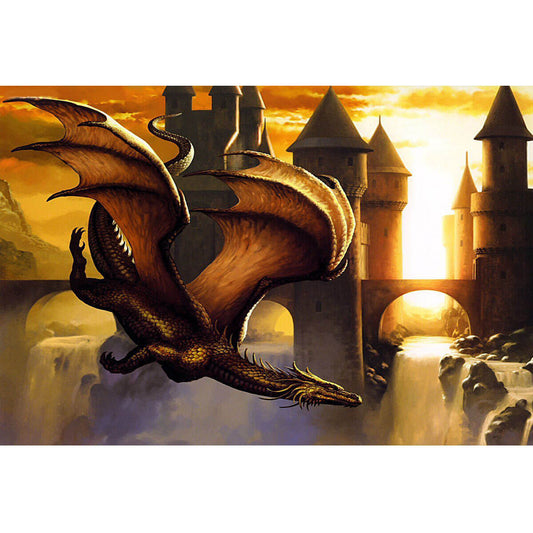 Wooden Jigsaw Puzzle 1000 Piece - Majestic Dragon Soaring Over Fantasy Realms