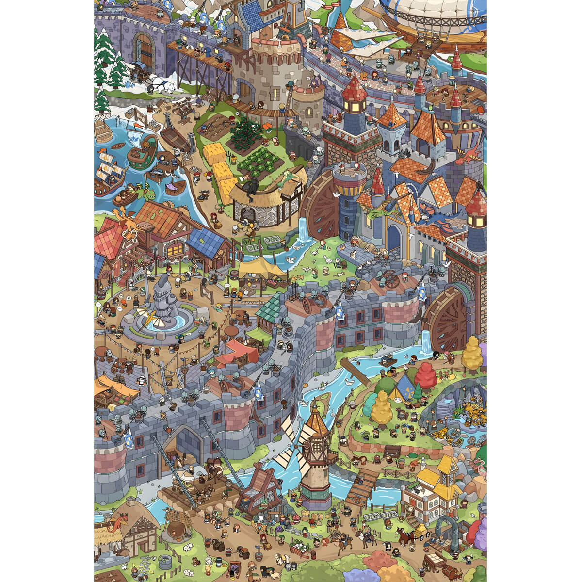 1000-Piece Premium Wooden Jigsaw Puzzle for Adults – Medieval Fantasy Town | Artisan Crafted, Whimsical Shapes & Unique Designs, Best Relaxation Gift