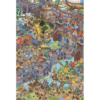 1000-Piece Premium Wooden Jigsaw Puzzle for Adults – Medieval Fantasy Town | Artisan Crafted, Whimsical Shapes & Unique Designs, Best Relaxation Gift
