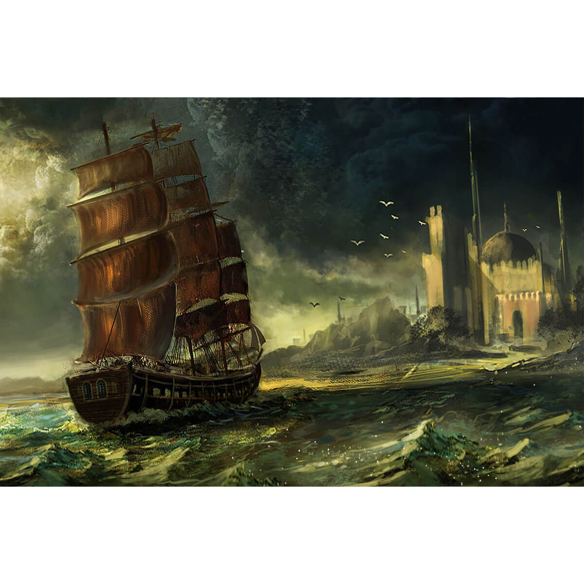 1000-Piece Premium Wooden Jigsaw Puzzle for Adults – Merchant Ship at Dusk | Artisan Crafted, Whimsical Shapes & Unique Designs, Best Relaxation Gift