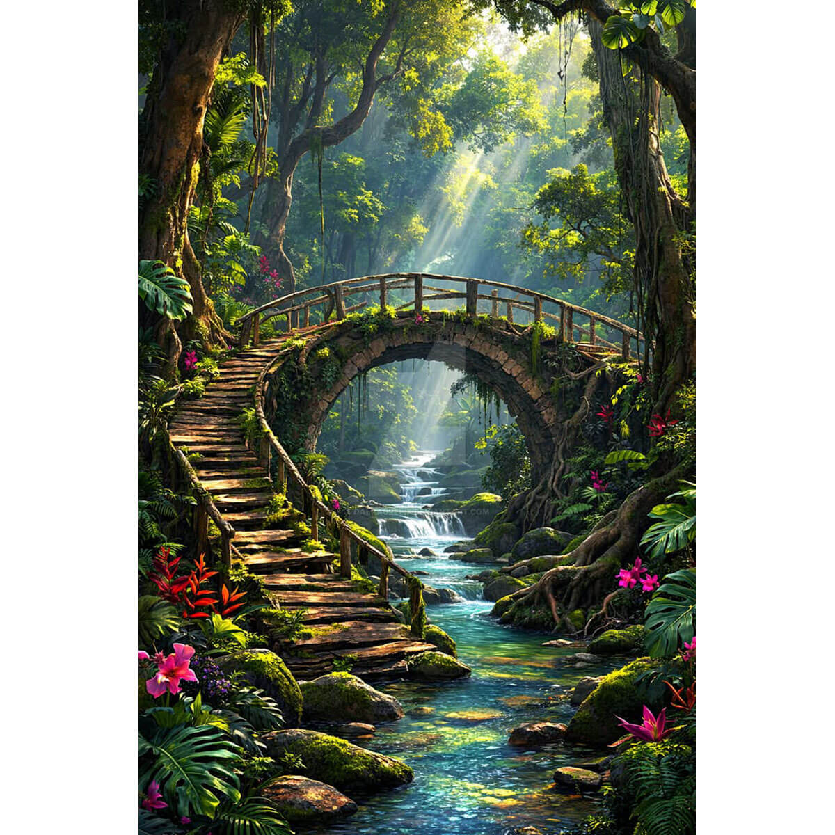 1000-Piece Premium Wooden Jigsaw Puzzle for Adults – Misty Forest Stone Bridge | Artisan Crafted, Whimsical Shapes & Unique Designs, Best Relaxation Gift