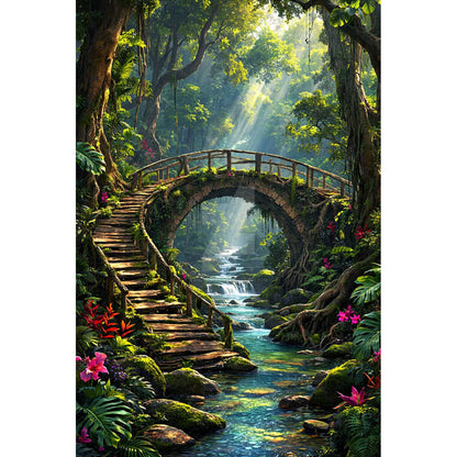 1000-Piece Premium Wooden Jigsaw Puzzle for Adults – Misty Forest Stone Bridge | Artisan Crafted, Whimsical Shapes & Unique Designs, Best Relaxation Gift