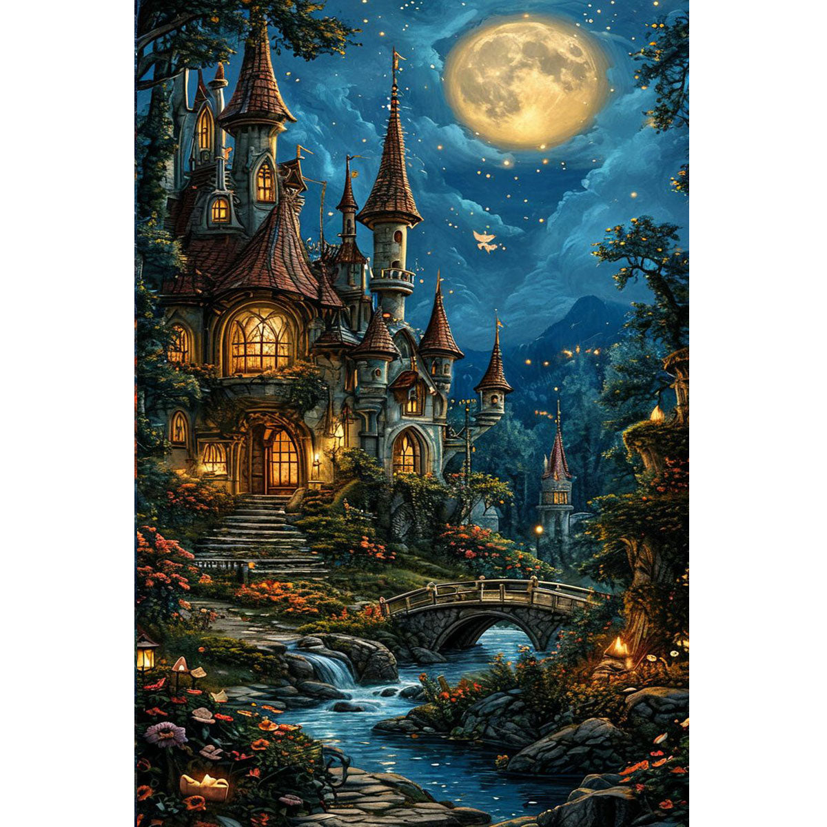 1000-Piece Premium Wooden Jigsaw Puzzle for Adults – Moonlit Castle| Artisan Crafted, Whimsical Shapes & Unique Designs, Best Relaxation Gift