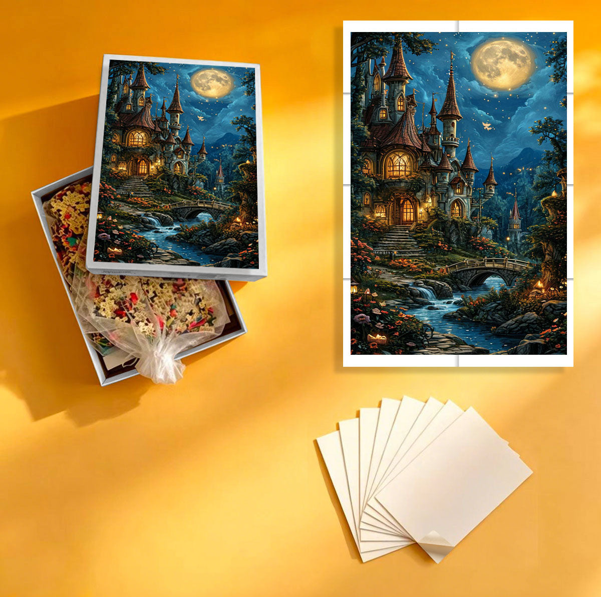 1000-Piece Premium Wooden Jigsaw Puzzle for Adults – Moonlit Castle| Artisan Crafted, Whimsical Shapes & Unique Designs, Best Relaxation Gift