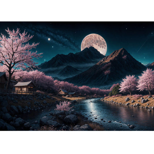 Wooden Jigsaw Puzzle 1000 Piece - Moonlit Cherry Blossom Valley