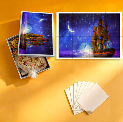 1000-Piece Premium Wooden Jigsaw Puzzle for Adults – Moonlit Starship Voyage | Artisan Crafted, Whimsical Shapes & Unique Designs, Best Relaxation Gift