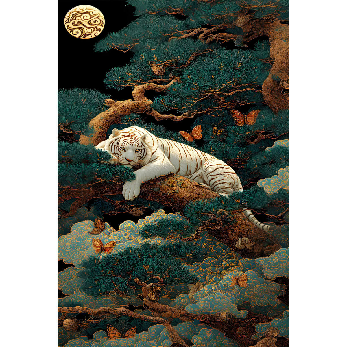 1000-Piece Premium Wooden Jigsaw Puzzle for Adults – Moonlit White Tiger Forest | Artisan Crafted, Whimsical Shapes & Unique Designs, Best Relaxation Gift