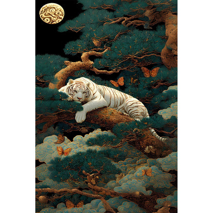 1000-Piece Premium Wooden Jigsaw Puzzle for Adults – Moonlit White Tiger Forest | Artisan Crafted, Whimsical Shapes & Unique Designs, Best Relaxation Gift