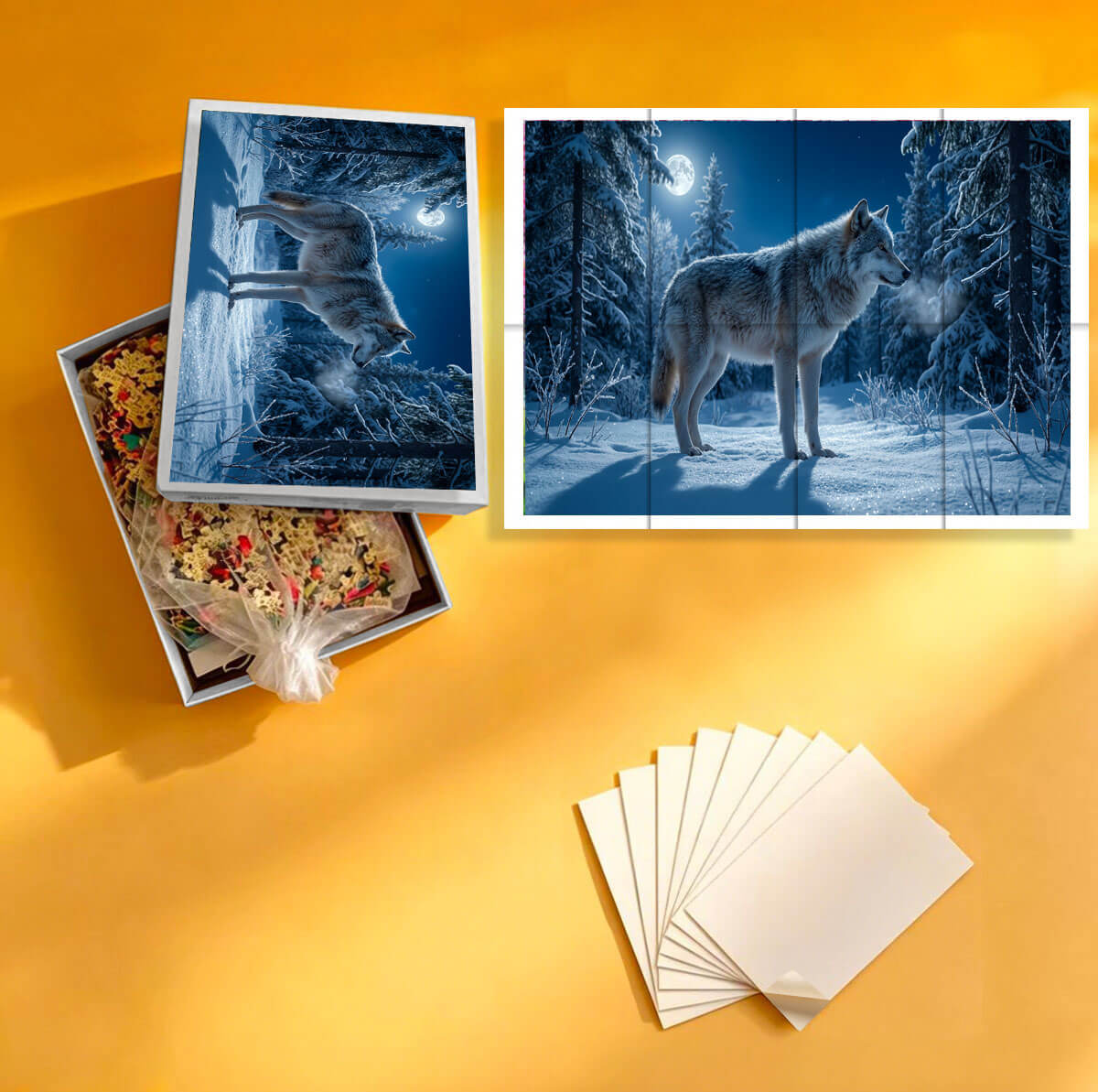 1000-Piece Premium Wooden Jigsaw Puzzle for Adults – Moonlit Wolf Wilderness | Artisan Crafted, Whimsical Shapes & Unique Designs, Best Relaxation Gift
