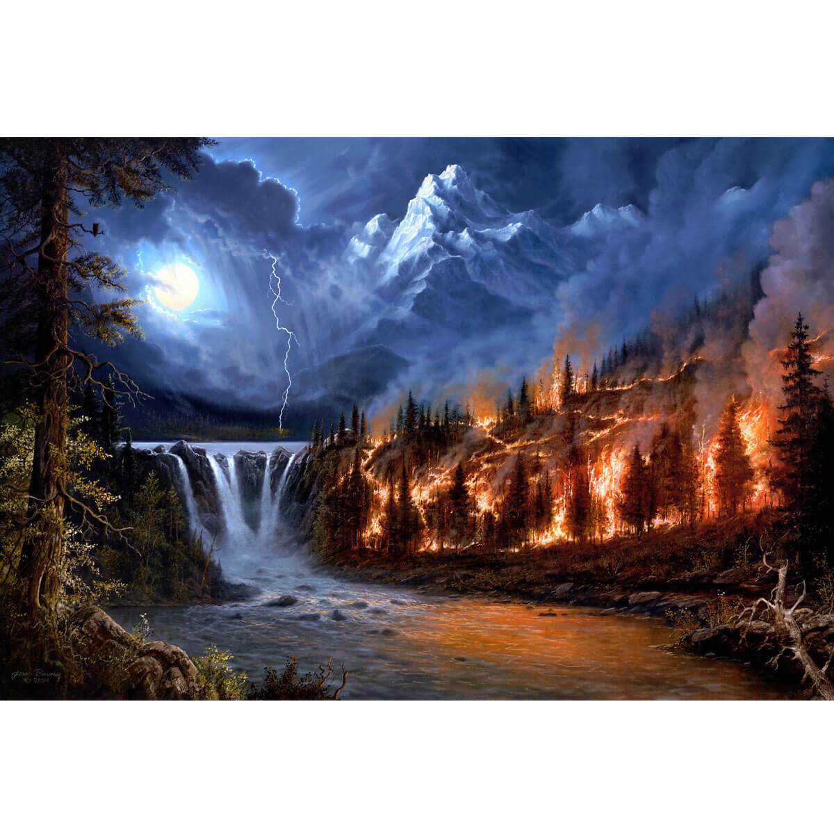1000-Piece Premium Wooden Jigsaw Puzzle for Adults – Mountain Fire and Waterfall | Artisan Crafted, Whimsical Shapes & Unique Designs, Best Relaxation Gift