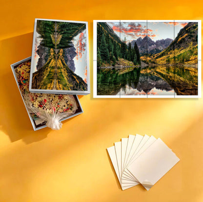 1000-Piece Premium Wooden Jigsaw Puzzle for Adults – Mountain Lake Reflection | Artisan Crafted, Whimsical Shapes & Unique Designs, Best Relaxation Gift