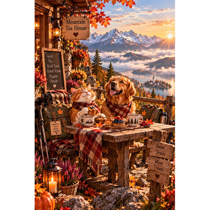 1000-Piece Premium Wooden Jigsaw Puzzle for Adults – Mountain Tea House Delight | Artisan Crafted, Whimsical Shapes & Unique Designs, Best Relaxation Gift