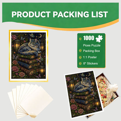 1000-Piece Premium Wooden Jigsaw Puzzle for Adults – Mystical Cat of Wisdom | Artisan Crafted, Whimsical Shapes & Unique Designs, Best Relaxation Gift
