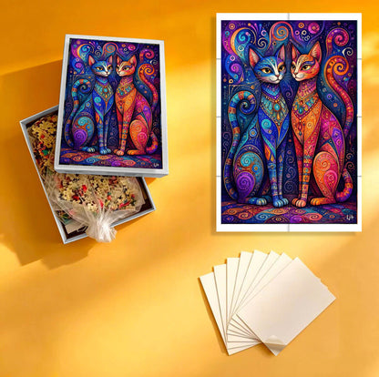 1000-Piece Premium Wooden Jigsaw Puzzle for Adults – Mystical Colorful Cats Fantasy | Artisan Crafted, Whimsical Shapes & Unique Designs, Best Relaxation Gift