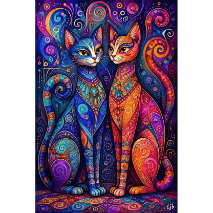 1000-Piece Premium Wooden Jigsaw Puzzle for Adults – Mystical Colorful Cats Fantasy | Artisan Crafted, Whimsical Shapes & Unique Designs, Best Relaxation Gift