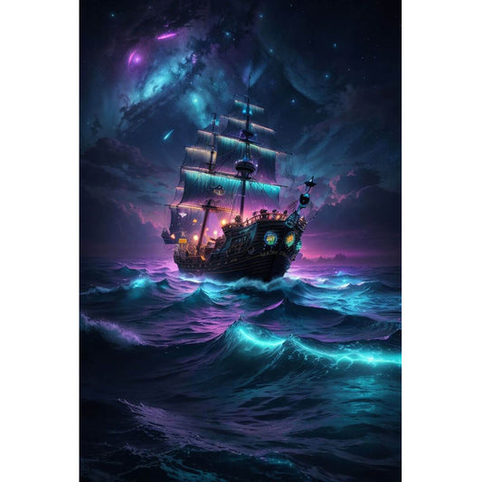 1000-Piece Premium Wooden Jigsaw Puzzle for Adults – Neon Cosmic Ship | Artisan Crafted, Whimsical Shapes & Unique Designs, Best Relaxation Gift