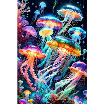 Wooden Jigsaw Puzzle 1000 Piece - Neon Jellyfish in the Deep Sea