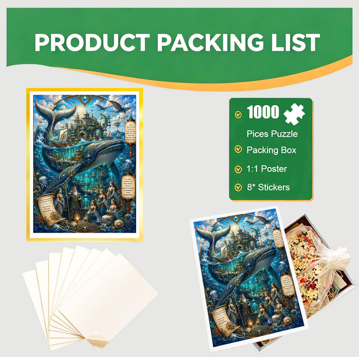 1000-Piece Premium Wooden Jigsaw Puzzle for Adults – Oceanic Whale Civilization | Artisan Crafted, Whimsical Shapes & Unique Designs, Best Relaxation Gift