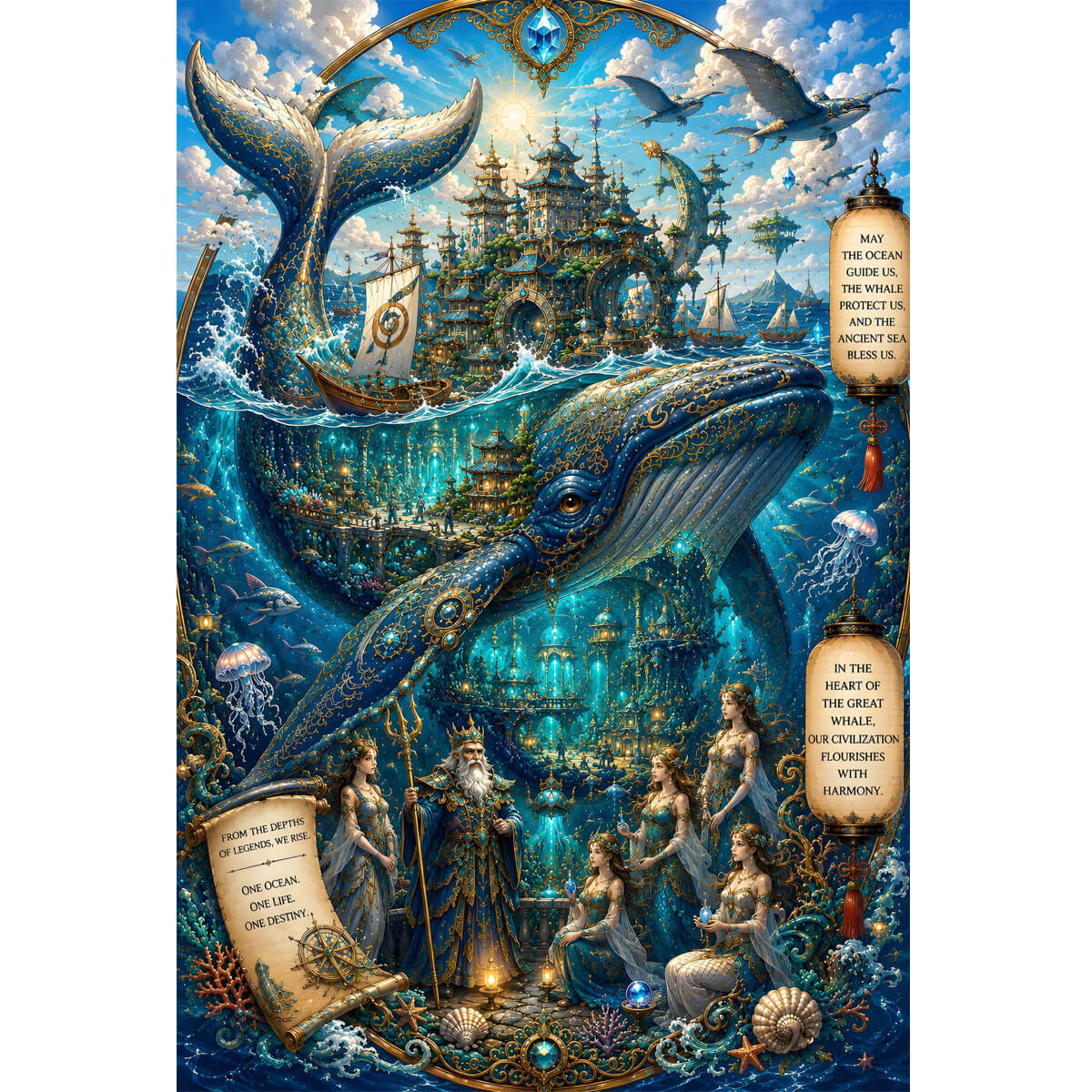 1000-Piece Premium Wooden Jigsaw Puzzle for Adults – Oceanic Whale Civilization | Artisan Crafted, Whimsical Shapes & Unique Designs, Best Relaxation Gift