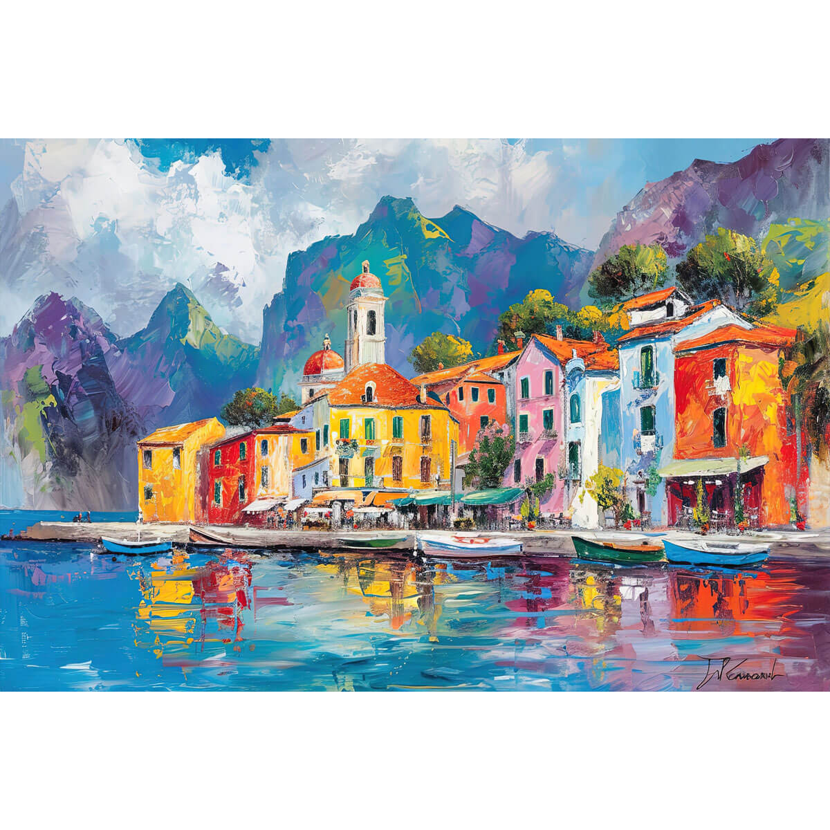1000-Piece Premium Wooden Jigsaw Puzzle for Adults – Oil Painting - A Town by the Lake | Artisan Crafted, Whimsical Shapes & Unique Designs, Best Relaxation Gift