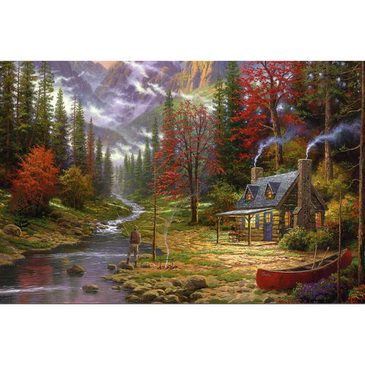 1000-Piece Premium Wooden Jigsaw Puzzle for Adults – Oil Painting - Forest Cabin | Artisan Crafted, Whimsical Shapes & Unique Designs, Best Relaxation Gift