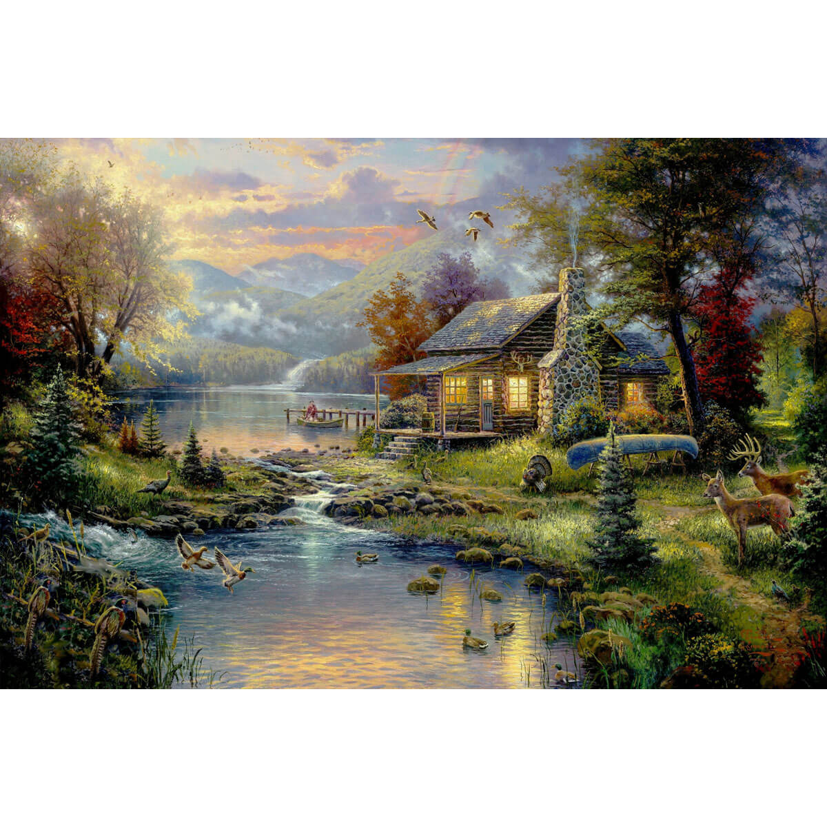 1000-Piece Premium Wooden Jigsaw Puzzle for Adults – Oil Painting - Lakeside Cottage | Artisan Crafted, Whimsical Shapes & Unique Designs, Best Relaxation Gift
