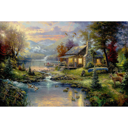 1000-Piece Premium Wooden Jigsaw Puzzle for Adults – Oil Painting - Lakeside Cottage | Artisan Crafted, Whimsical Shapes & Unique Designs, Best Relaxation Gift