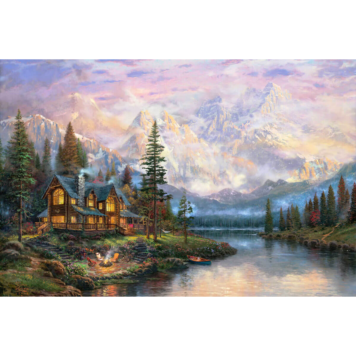 1000-Piece Premium Wooden Jigsaw Puzzle for Adults – Oil Painting - Mountain Lake Lodge | Artisan Crafted, Whimsical Shapes & Unique Designs, Best Relaxation Gift