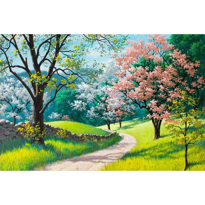 1000-Piece Premium Wooden Jigsaw Puzzle for Adults – Oil Painting - Spring Blossom Path | Artisan Crafted, Whimsical Shapes & Unique Designs, Best Relaxation Gift