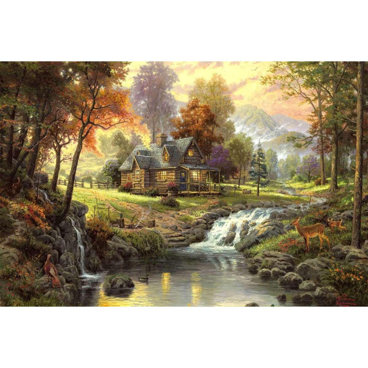 1000-Piece Premium Wooden Jigsaw Puzzle for Adults – Oil Painting - Stream Cabin | Artisan Crafted, Whimsical Shapes & Unique Designs, Best Relaxation Gift